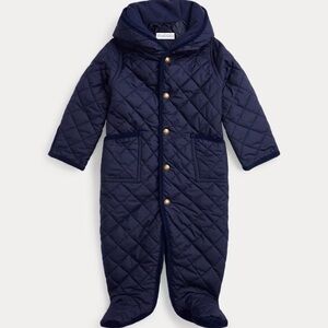Ralph Lauren Baby Unisex Quilted Hooded One Piece - Navy Blue